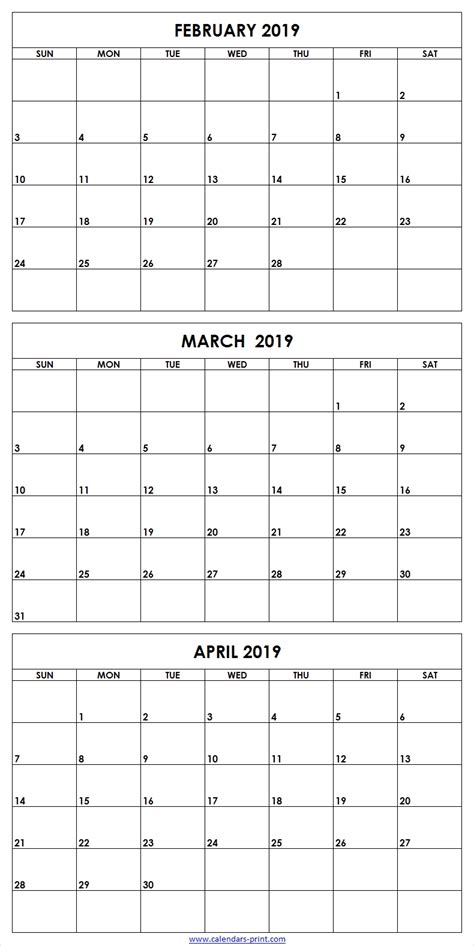 3 Month Calendar Blank